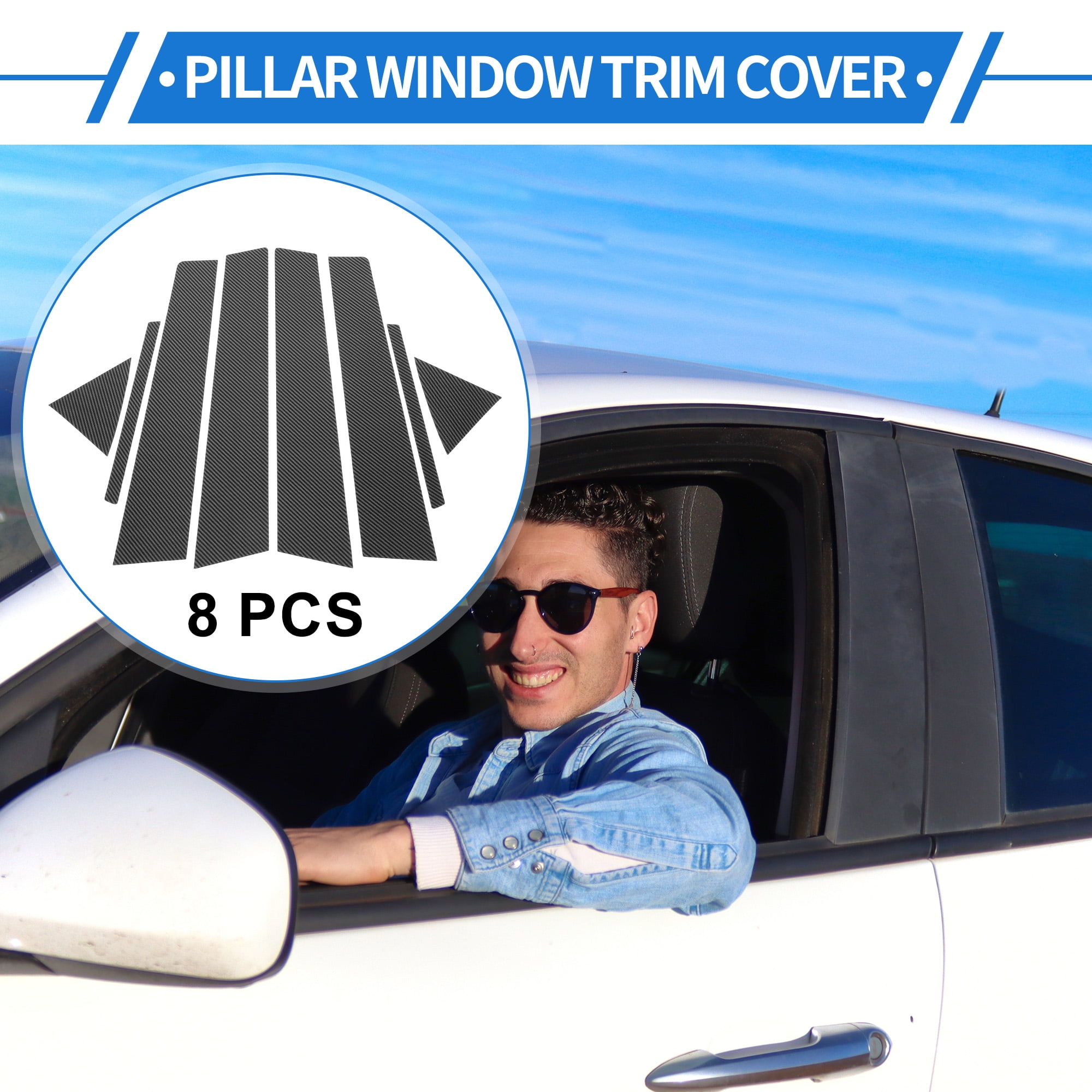 Unique Bargains 8 Pcs Door Pillar Window Trim for Hyundai Elantra 2017-2020 Covers Black