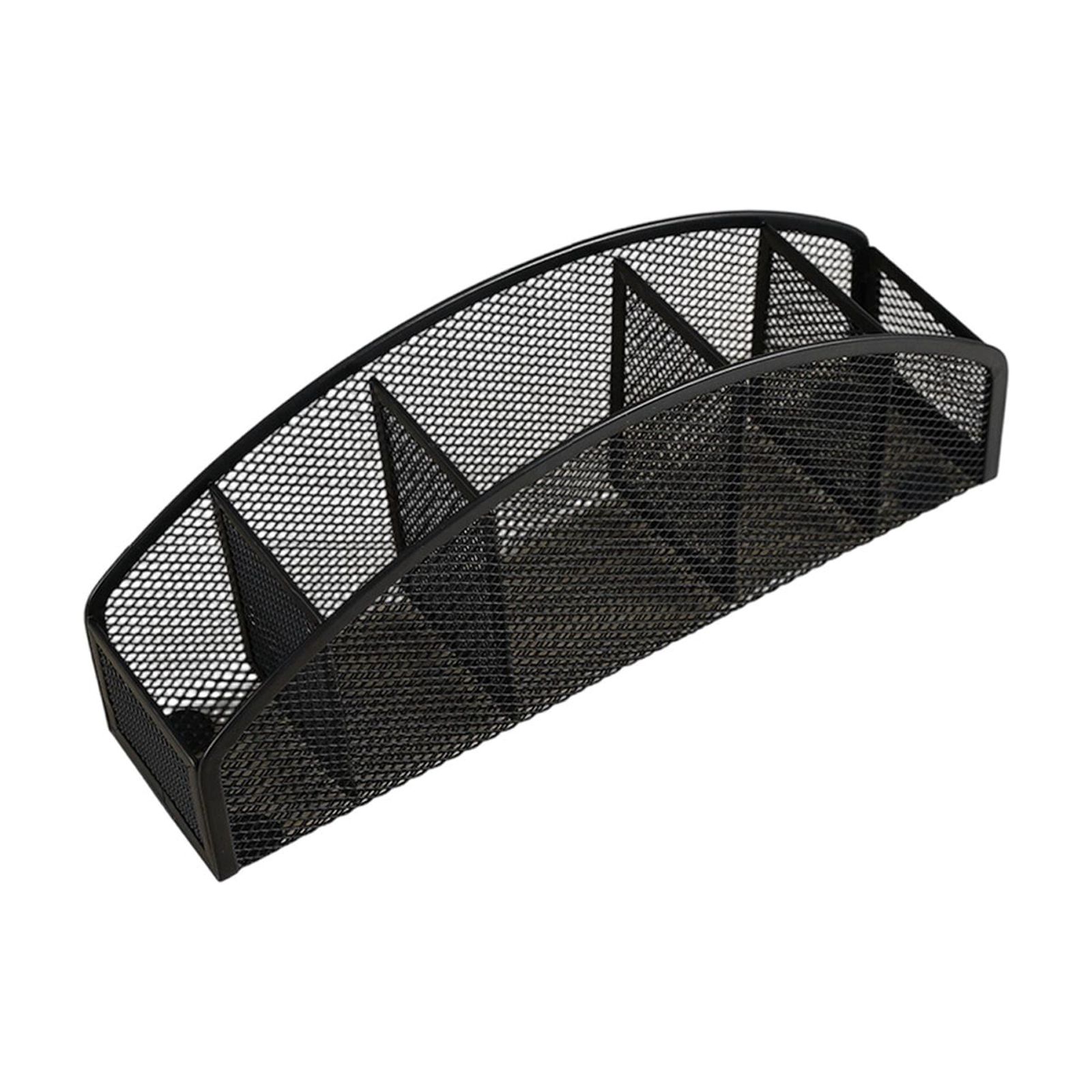 Virelaxpo 5-Division Curved Metal Mesh Desk Organizer for Pens Art Supplies and Small Items – Office Home Use