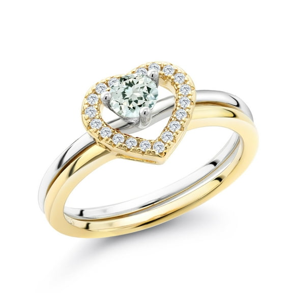 Gem Stone King 0.49 Ct Round Sky Blue Aquamarine 18K Two-Tone Plated Sterling Silver Ring (Size 7)