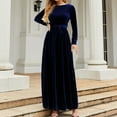 thumbnail image 5 of biudgviw Cocktail Dresses for Women Velvet Slim Comfy Crewneck Long Sleeve Vintage Maxi Dress Fall Flowy Belted Party Dress, 5 of 7
