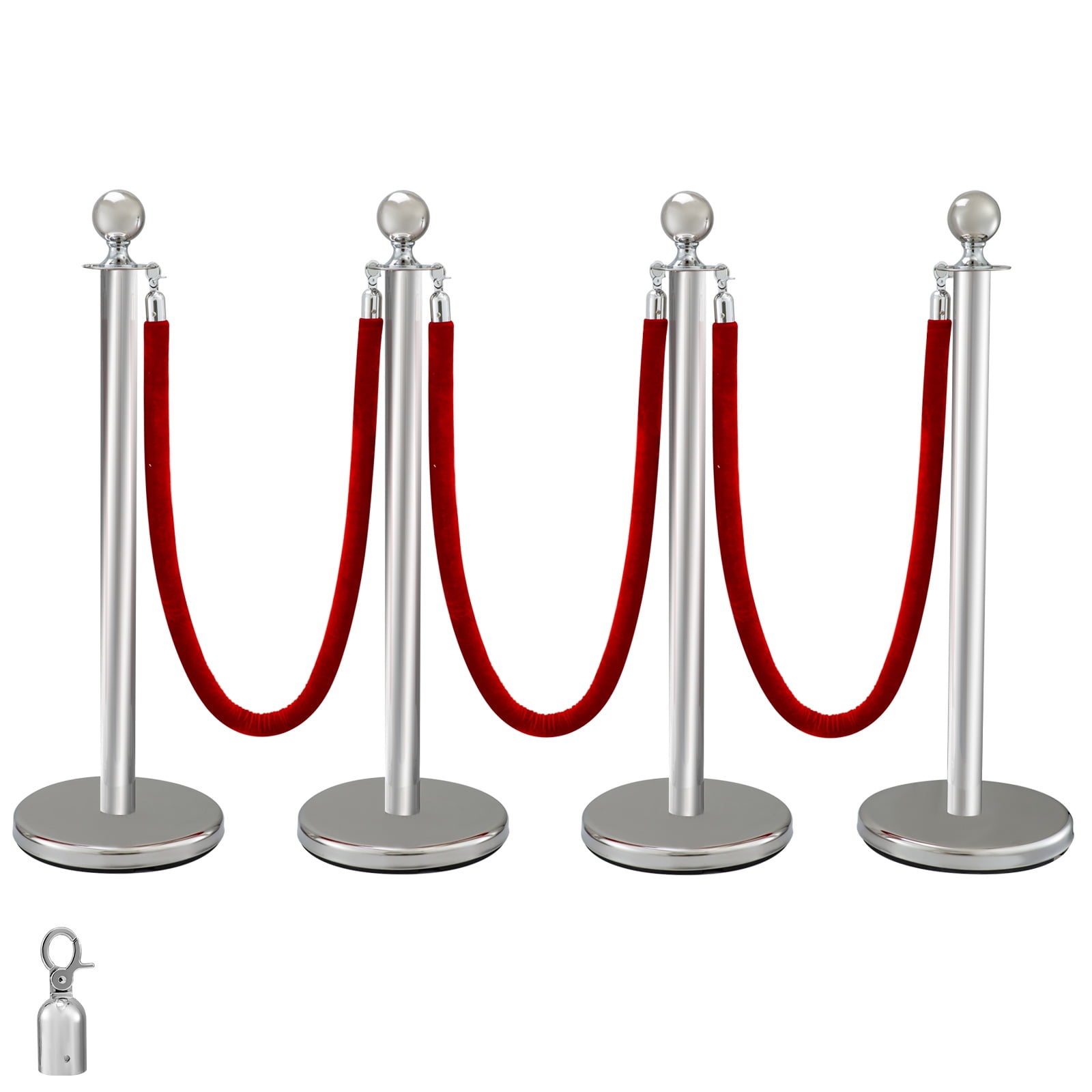 5pcs 1.5m Barrier Crowd Control Stanchion Post Queue Line Rope Silver Hooks 