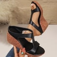thumbnail image 4 of Sandals Women Cork Wedges Heels Casual Open Toe Cutout T-Strap Slides Comfortable Footbed High Heeled Mules Summer Dress Shoes Black Size 7, 4 of 7