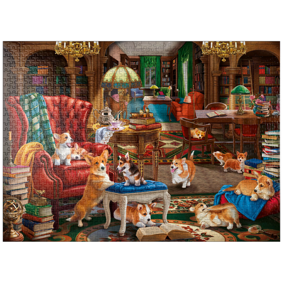 MyPuzzle - Corgi In The Library - Premium 1000 Piece Jigsaw Puzzle for Adults