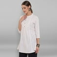 thumbnail image 4 of Janasya Indian Chinese Neck 3/4 Sleeve Woven Design White Cotton Top For Women, 4 of 7