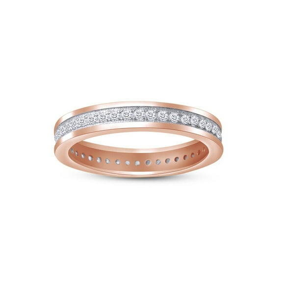 14k Rose Gold Plated 925 Sterling Silver Round Cut Sparkling White Cubic Zirconia Full Eternity Men's Anniversary Wedding Band Ring Ring Size-8.5