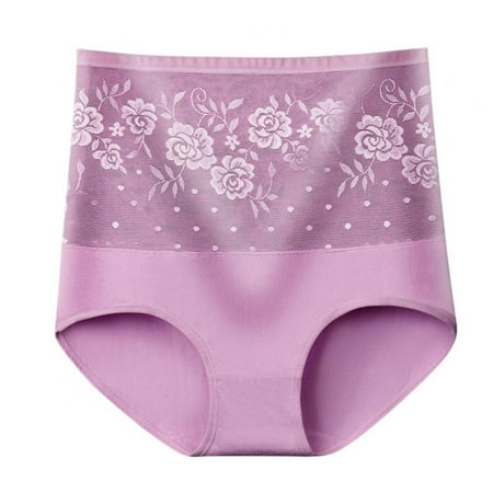 Xmarks Women Underwear High Waist Cotton Briefs Ladies Panties Tummy Control Panty Full Coverage Light Purple  126-160LBS