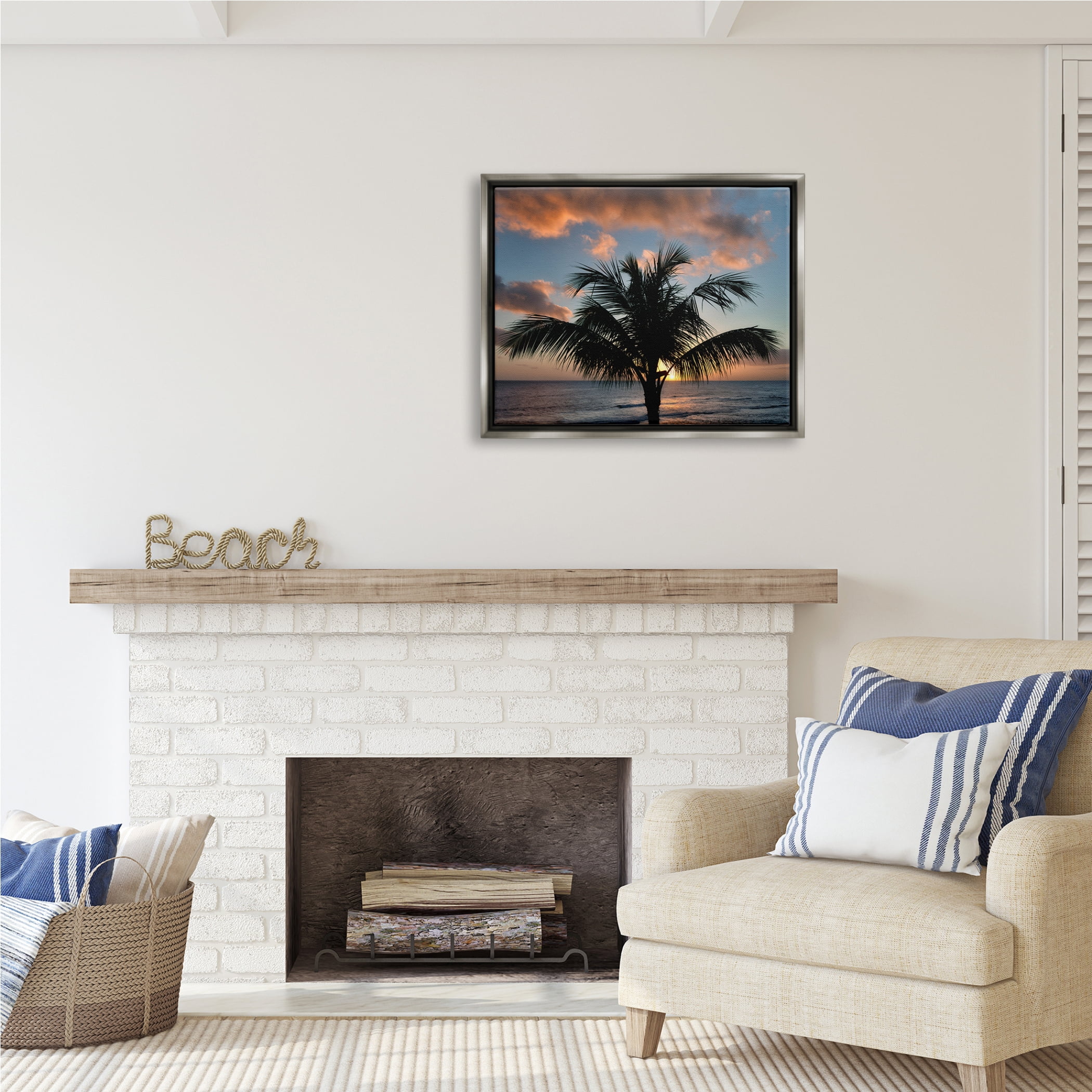 Stupell Industries Tropical Palm Photography Nature Photography Gray Floater Framed Art Print Wall Art, 31 x 25