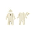 thumbnail image 2 of Spewahor Baby Girls Boys Spring Autumn Romper Long Sleeve Crew Neck Solid Color Ribbed Button Jumpsuit with Hat, 2 of 9