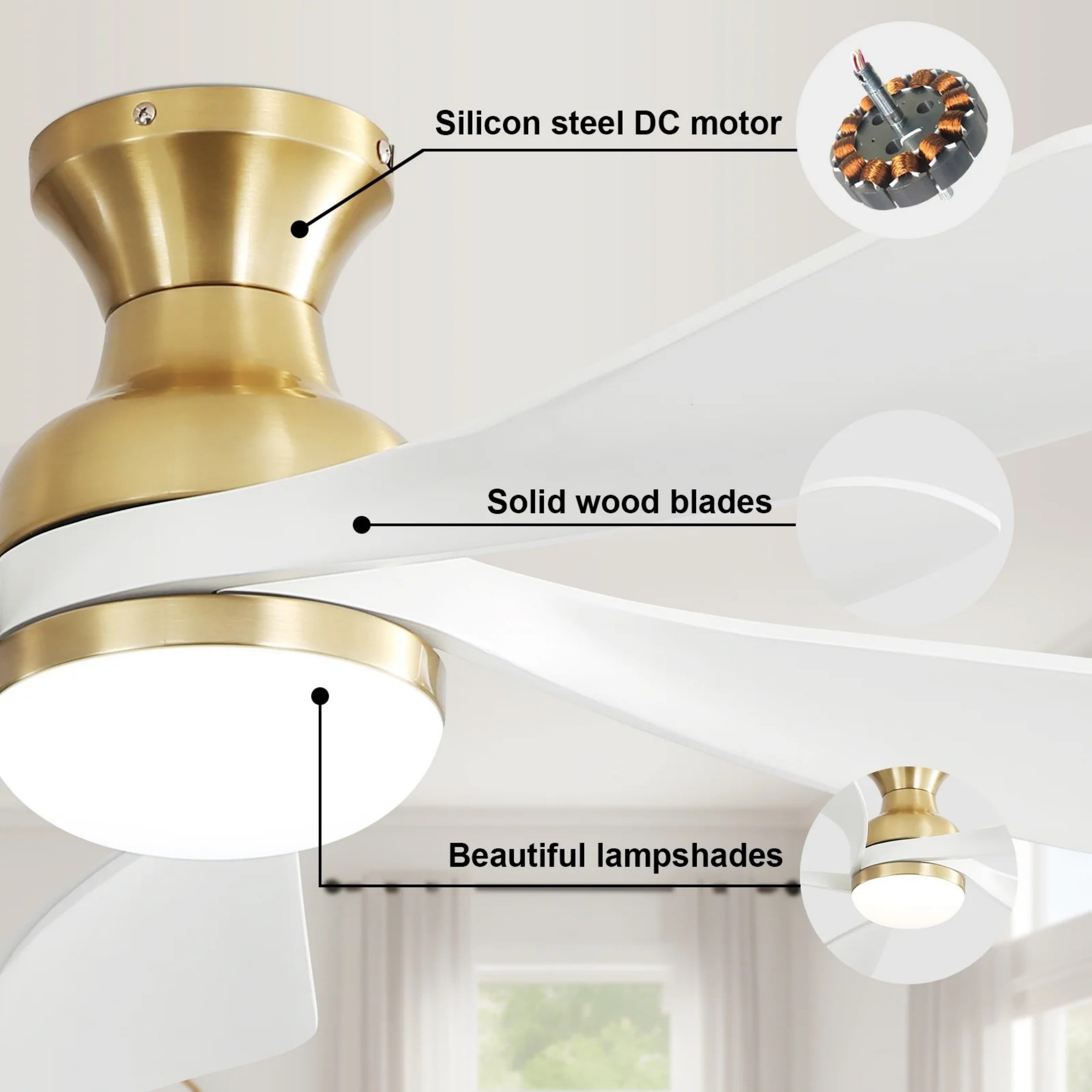 Sofucor 52-Inch Flush Mount Smart Ceiling Fan with LED Light, Remote and App Control