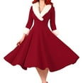 thumbnail image 2 of 2025 Robe Longue de Noël pour Femmes à Manches, Col en Fourrure, Robes Décontractées pour Femmes, Décolleté Plongeant, Tempérament, 2 of 7