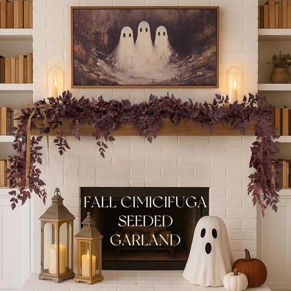 Fall Decor - Fall Decorations for Home -Plum Cimicifuga Seeded Garland - Artificial Leaf Garland Centerpieces for Tables Mantle -Autumn Thanksgiving Halloween Decoration for Indoor Wedding Room