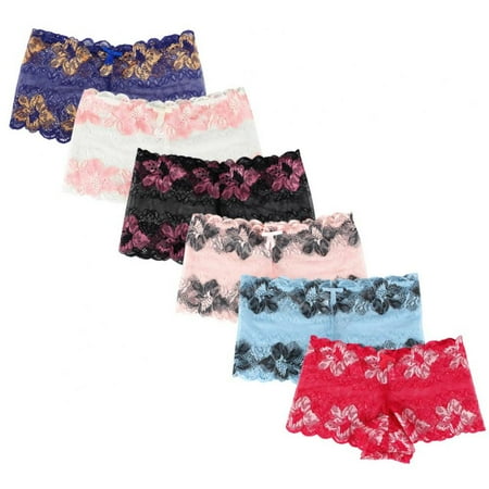 

Xmarks Women s Sexy Underwear Lace Briefs Seamless Ladies Hipsters See-Through Rose Embroidery Panties 6 Pack XL