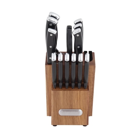Farberware Edgekeeper Triple Riveted Acacia Knife Block Set with Built in Sharpener 14-piece in Black