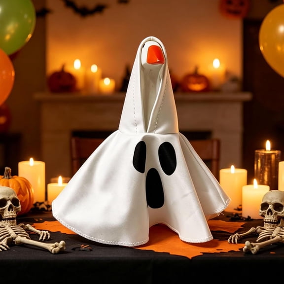 7 Inch Ghost Hooded for Mini Desktop Goose Statue, Halloween Ghost Cape Outfit Decor, Farmhouse Desk Shelf Classroom Fall Halloween Decor Accessories