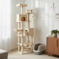 thumbnail image 4 of Gymax 80'' Tall Cat Tree w/2 Condos Sisal Scratching Posts Plush Perch Hammock Basket Beige, 4 of 10
