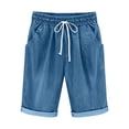 thumbnail image 5 of Frostluinai Girls Bermuda Jean Shorts 3-14Y Elastic Waist Retro Cuff Rolled up Denim Shorts Baggy Casual Knee Length Shorts with Pocket, 5 of 10