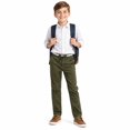 thumbnail image 6 of Boys Solid Casual Pull On Chino Pants Elastic Drawstring Waist Straight Leg School Uniform Trousers Kids Loose Fit Flat Woven Pants for Daily School Weekend Wear(Black,7-8 Years), 6 of 9