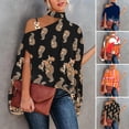thumbnail image 2 of Fusipu Women Blouse Batwing Sleeve Stand Collar Print Casual Loose Women Off Shoulder Shirt for Summer, 2 of 8