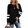 thumbnail image 4 of UVN Sweatshirts for Women Colorblock Striped Long Sleeve Shirts Tunic with Pockets Side Split Pullover Tops, 4 of 6