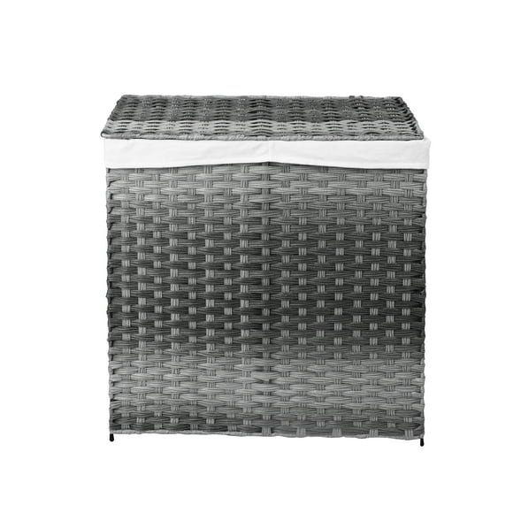 Cesto de lavandería MU:4LIFE 110L con bolsa dividida 2 secciones tapa ratán sintético gris oscuro