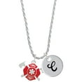 thumbnail image 1 of Delight Jewelry Silvertone Red Fire Department Shield with Axes Silvertone Script Initial Disc - C - Charm Necklace, 20"+3", 1 of 4