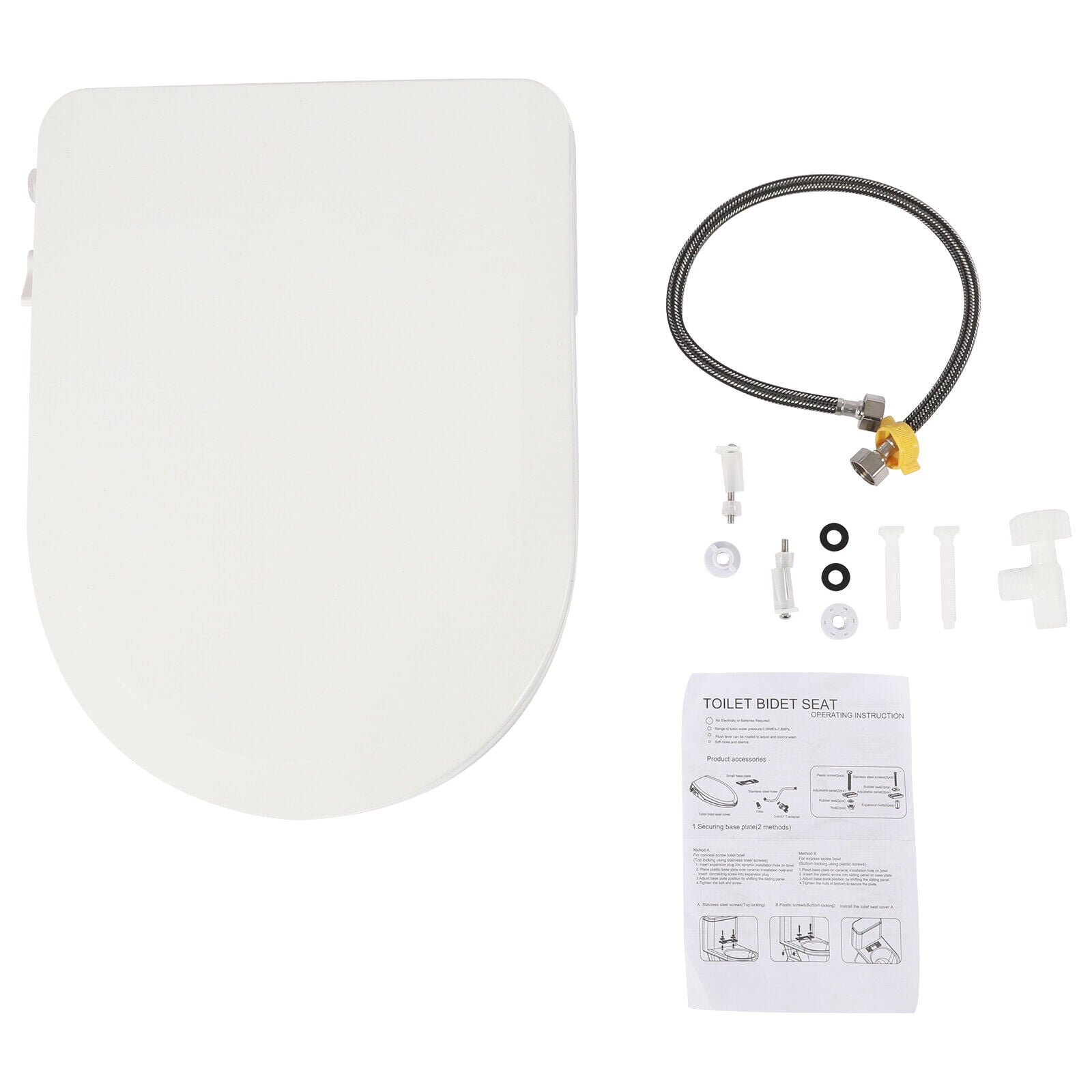 Non-Electric Bidet Toilet Seat Dual Nozzle Fresh Water Spray D-Shape White 18.9*13.7*3in