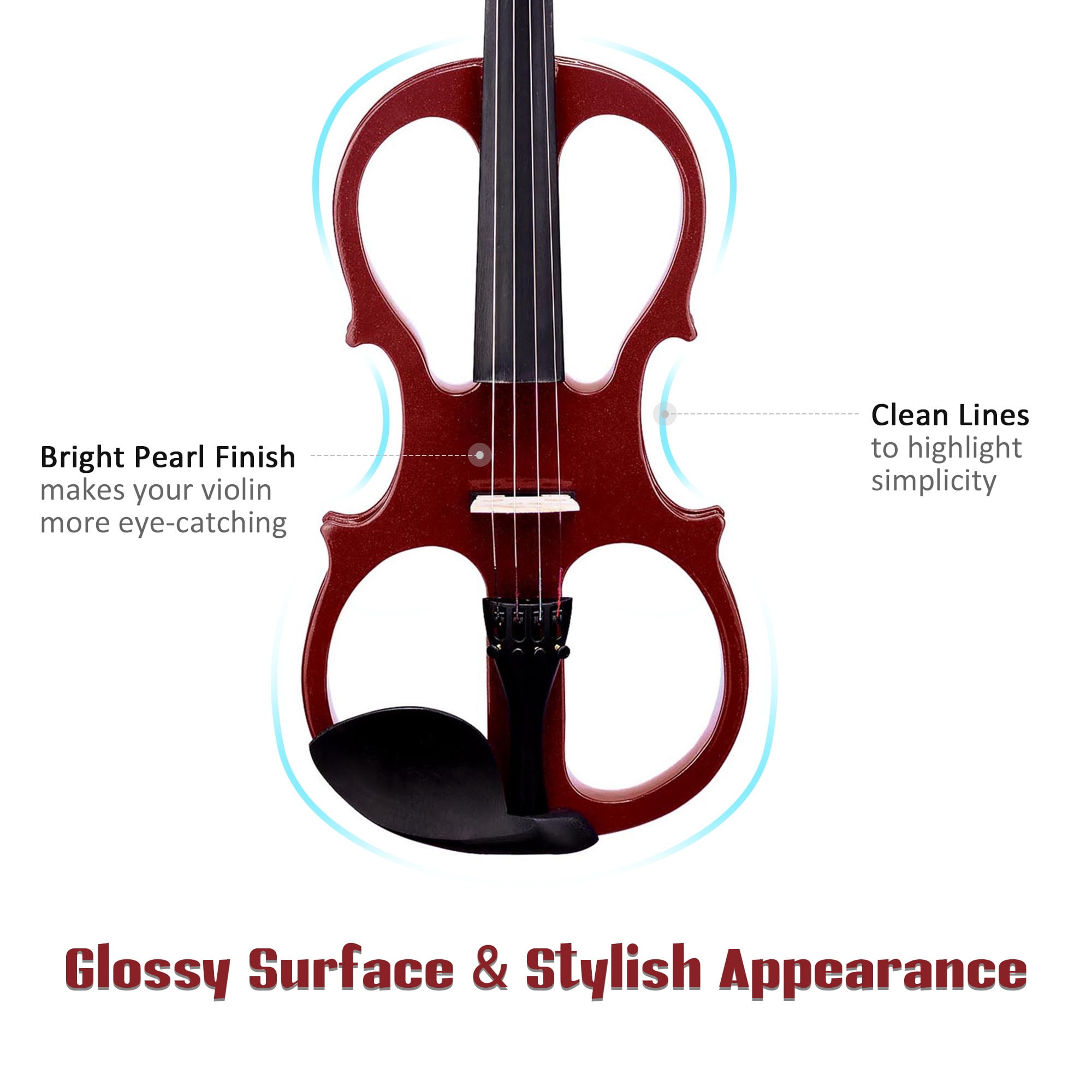 4/4 Electric Violin Full Size Wood Silent Fiddle Stringed Instrument Bow Headphone Case Jujube Red