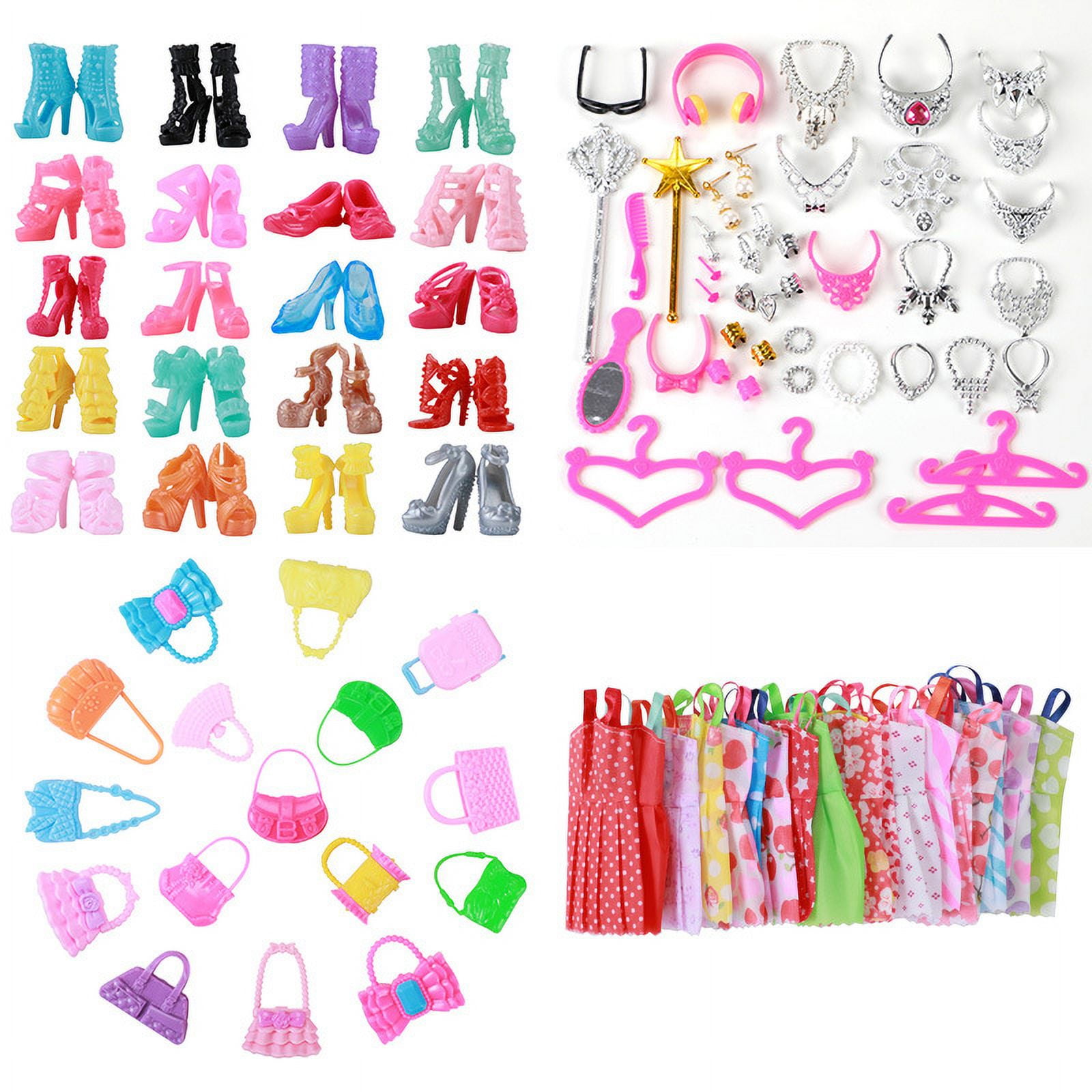 55PCS 10 pairs of shoes 10 bags 30 accessories 5 pieces of clothing Barbie doll accessories play house toys Walmart