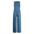 thumbnail image 5 of Elastic Waist Blouse And Pants Set, Women's Solid Sleeveless Tops And Lounge Pants, Casual Two Piece Outfit, Summer Work Office Wear, Professional Style Gifts for Women | Sopatenor,Light Blue XL, 5 of 8