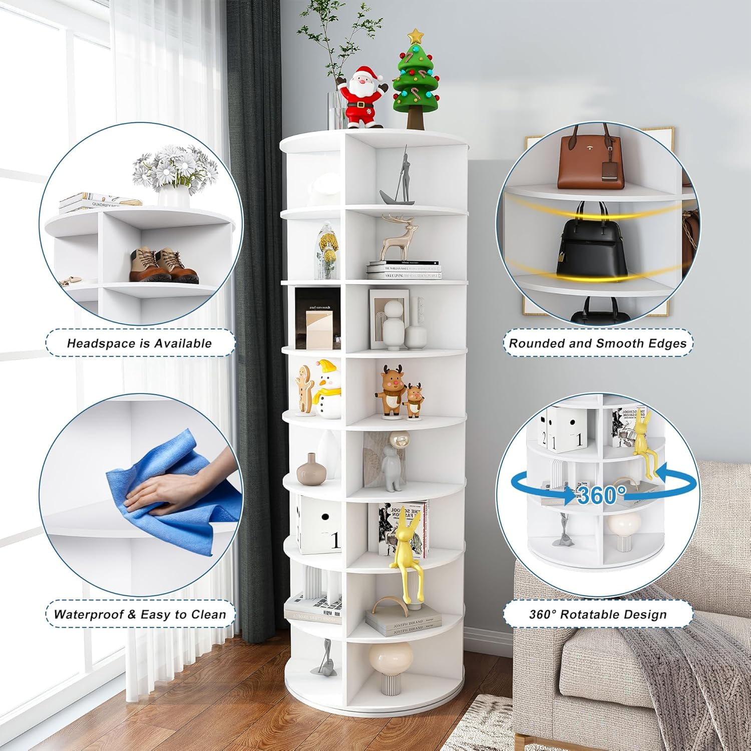 Montary 8-Tier Rotating Shoe Rack Tower Spinning Shoe Display Lazy Susan Tower, 360 Revolving Shoe Storage Organizer Rack for Living Room Entryway Doorway