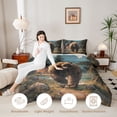 thumbnail image 3 of Castle Fairy Roaring Brown Bear Full Size Comforter Sets 3-Piece,Log Cabin Mountain Woodland Bedding Comforter Set,Teal Brown Green,Black Reversible,1 Comforter and 2 Pillowcases, 3 of 6