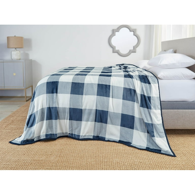 Clara Clark Ultra Plush Heavy Thick Raschel Imitation Mink Bed Blanket 55 x 82 Navy Check