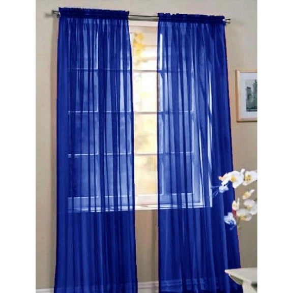Set of 2 Sheer Voile Window Curtain Panels, 84" Long, Navy Blue