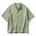 thumbnail image 5 of Cotton Linen Henley T-Shirts for Men Casual Short Sleeve Band Collar Summer Beach Vacation T-Shirt Fashion Hippie Yoga Tops Lightweight Breathable Solid Color 1/4 Button Up Tees, 5 of 5