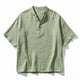 thumbnail image 4 of Camisas de Verano Casuales de los Hombres Lino Cuello de Manga Corta para la Playa Holiday Street Wear, 4 of 5