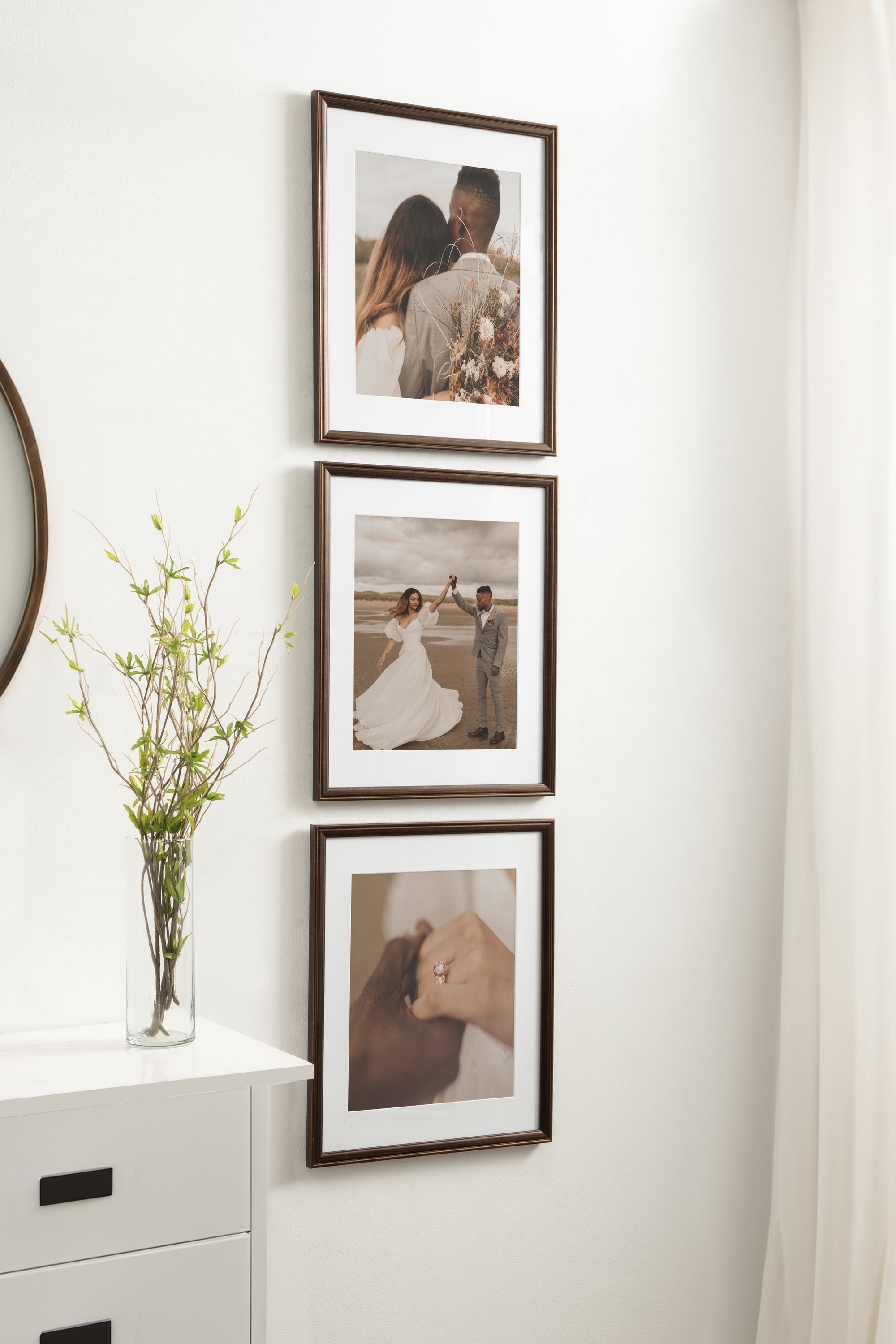 Kate and Laurel Adlynn Rectangle Picture Frame Set of 3, 14 x 18 matted to 11 x 14, Bronze, Vintage Three-Piece Frame Set for Gallery Wall Frame Set in Living Room Wall Decor
