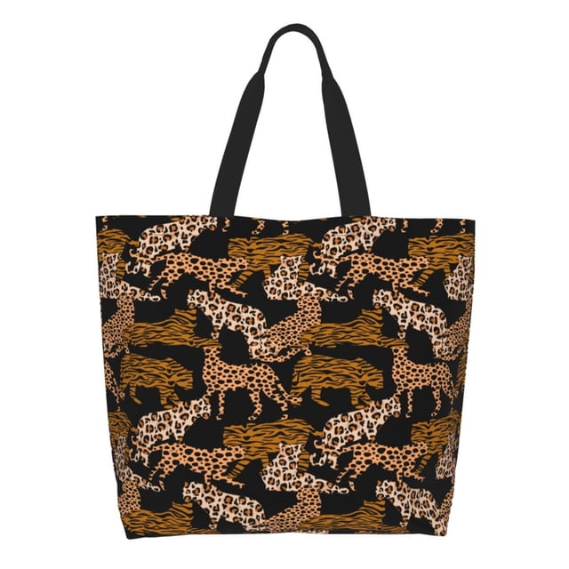 Fotbe Leopard Print Bolsa Tote Estética de Lona con Estampado para Mujer - Bolsa Reutilizable de Hombro Casual para Vacaciones, Compras, Trabajo y Gimnasio