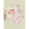 thumbnail image 2 of Jxzom Infant Baby Boys Girls Easter Outfits 0 6 12 18 24 Months Bunny Egg Romper Floral Shorts Headband Easter Clothes Set, 2 of 8