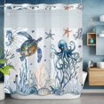thumbnail image 6 of No Hook Blue Turtle Coastal Shower Curtain with Snap in Liner Set, Octopus Summer Beach Coral Starfish Seahorse Waterproof Bathroom Curtains with See Through Top Window, Standard 72 x 72 Inch, 6 of 9