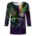 thumbnail image 4 of DDAPJ pyju Womens Mardi Gras Tops 3/4 Length Sleeve Casual Parade Blouses Crewneck Carnival Party Mask Graphic Tees Loose Fit Pullover T-shirt Multicolor M, 4 of 6