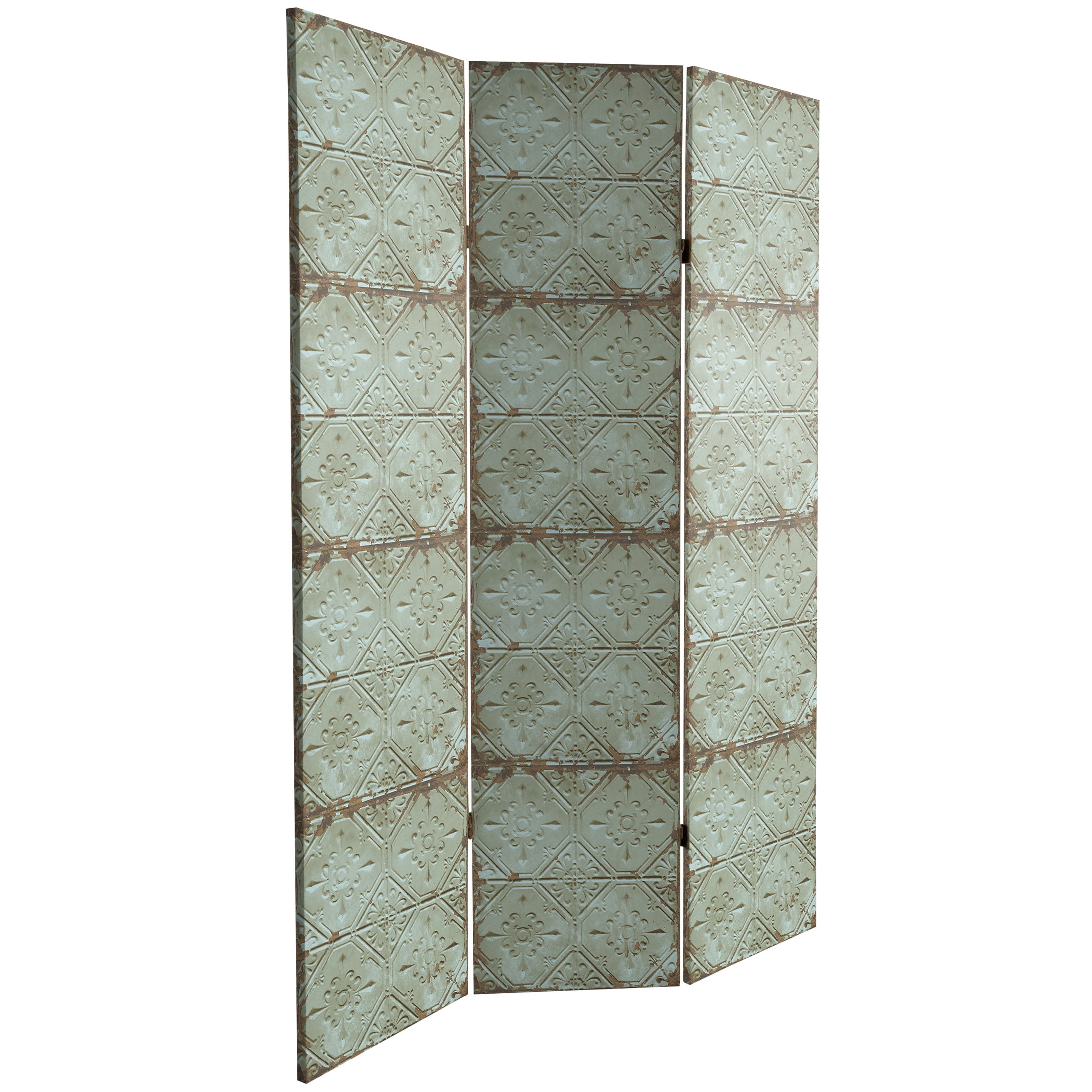 Oriental Furniture 6 ft. Tall Antiqued Paneling Canvas Room Divider - 3 Panel