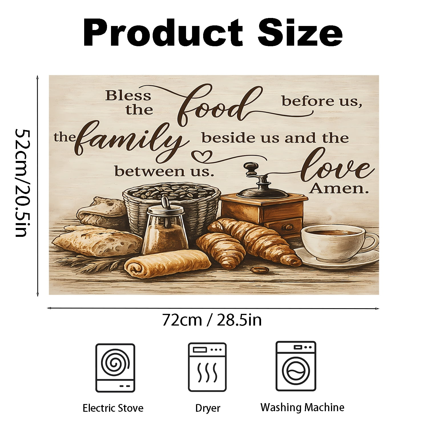 Stove Top Cover for Electric Stove, 28.5" x 20.5" Heat Resistant Glass Cooktop Cover Mat, Multi-Purpose Countertop Protector for Stove & Washer Top, “Bless the Food” Kitchen Decor