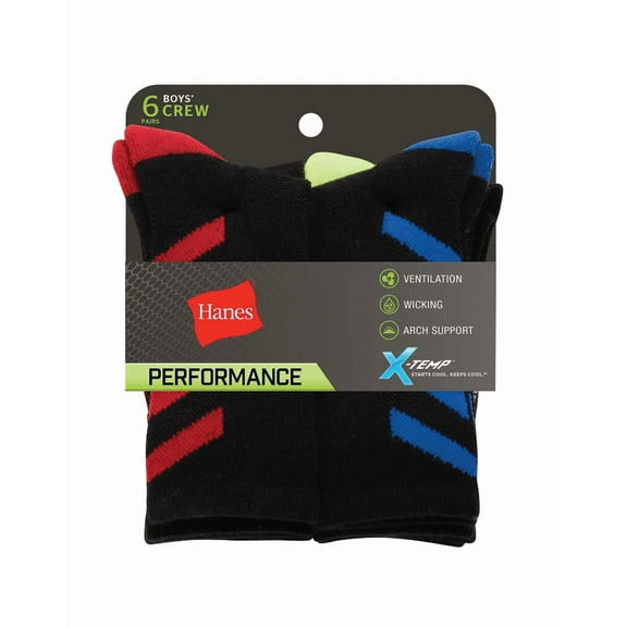 Hanes Boys' Performance Crew Socks Medium 6 Pack