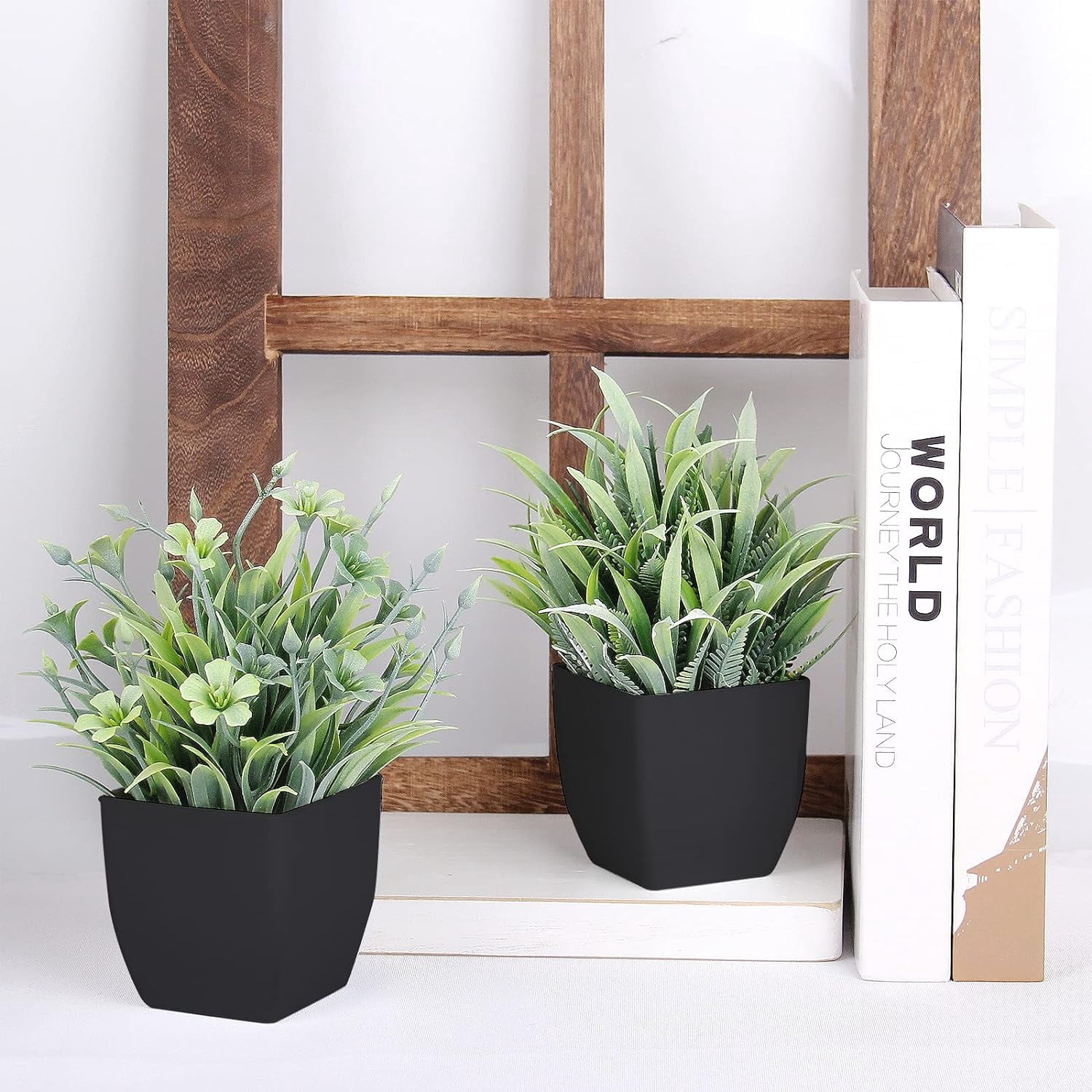 Artificial Plants Mini Fake Potted Plants, 8 pcs Small Eucalyptus Potted Faux Decorative Grass Plant with White Pot for Home Decor, Indoor, Office, Desk, Shelf, Table Decoration