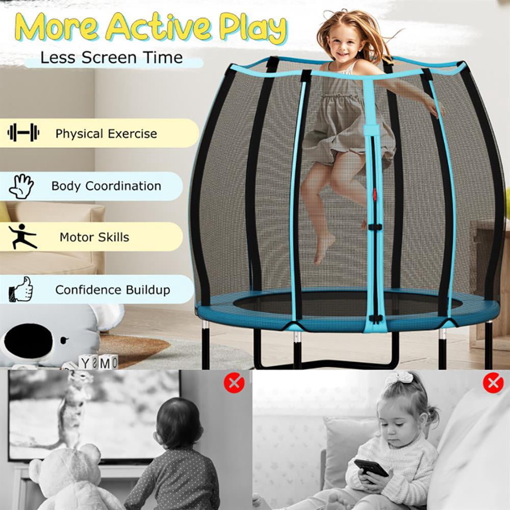 Topcobe 55 Inch Trampoline for Kids Toddler Mini Trampoline with Safety Enclosure Net, Kid's Toys for Indoor Outdoor, Ideal Gift for Toddlers-Blue