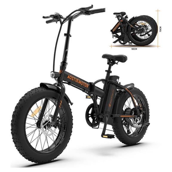 Aostirmotor Folding Electric Bike 20 inch Fat Tire , with 500W Motor, 48V 13AH Removable Lithium Battery,Ebikes for Adults UL2849（Black）