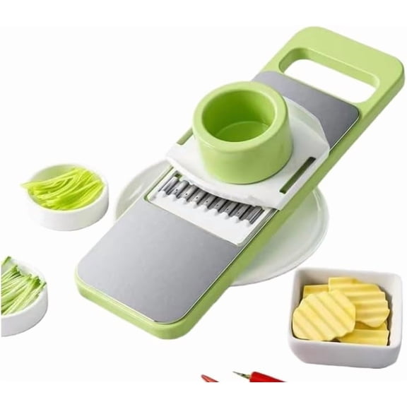5-in-1 Slicer with 5 Blades - Adjustable Vegetable Chopper for Slicing, Grating & Julienne, Stainless Steel Kitchen Slicer with Hand Guard & Non-Slip Handle(Green,C)