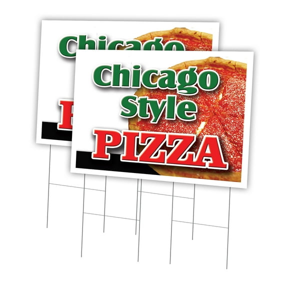 Chicago Style Pizza 2 Pack Of 24" x 36" Yard Sign & Stake | Advertise Your Business | Stake Included Image On Front Only | Made in The USA