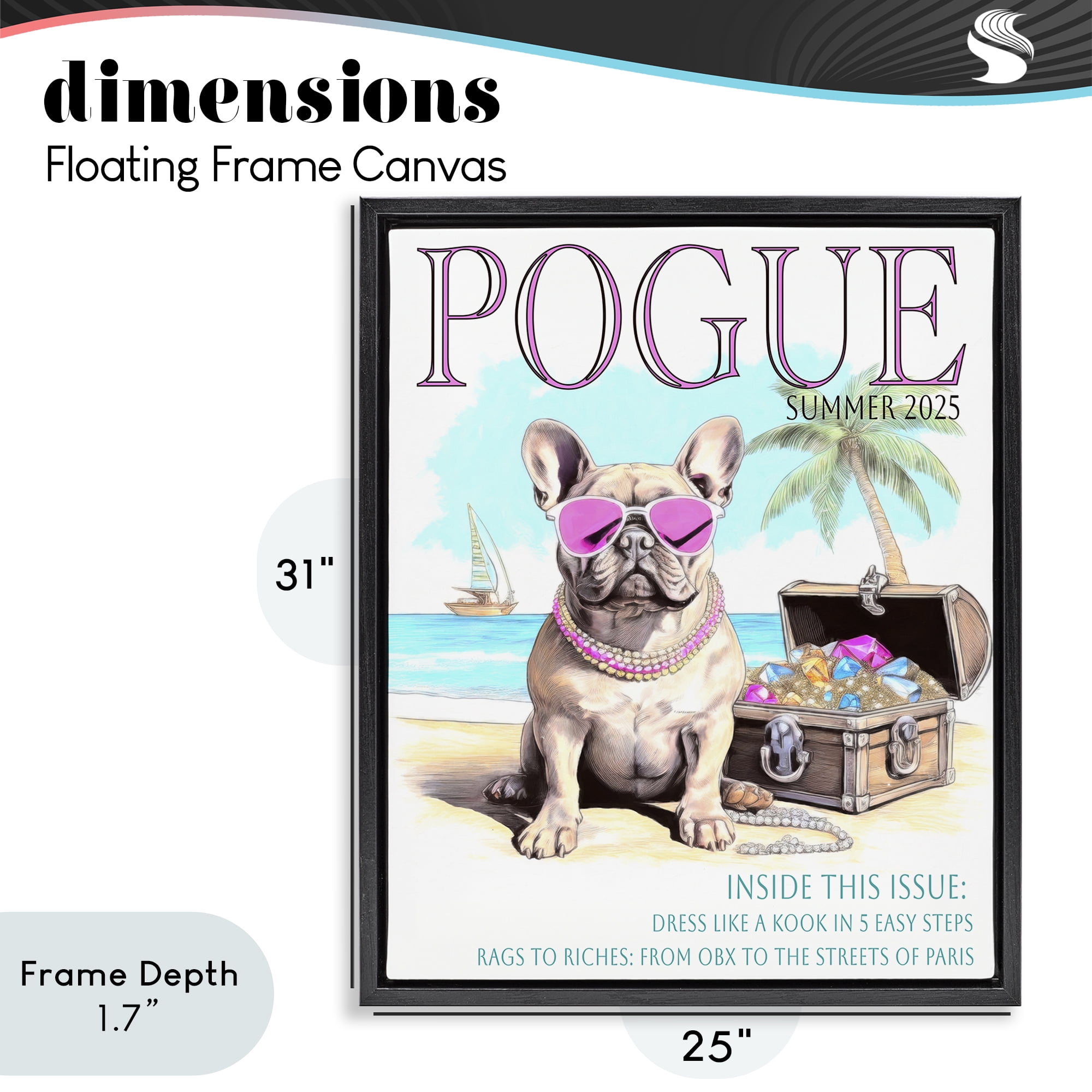 Stupell Industries Pogue Summer Dog Fashion Black Framed Floater Canvas Wall Art, design by Grotto Studios