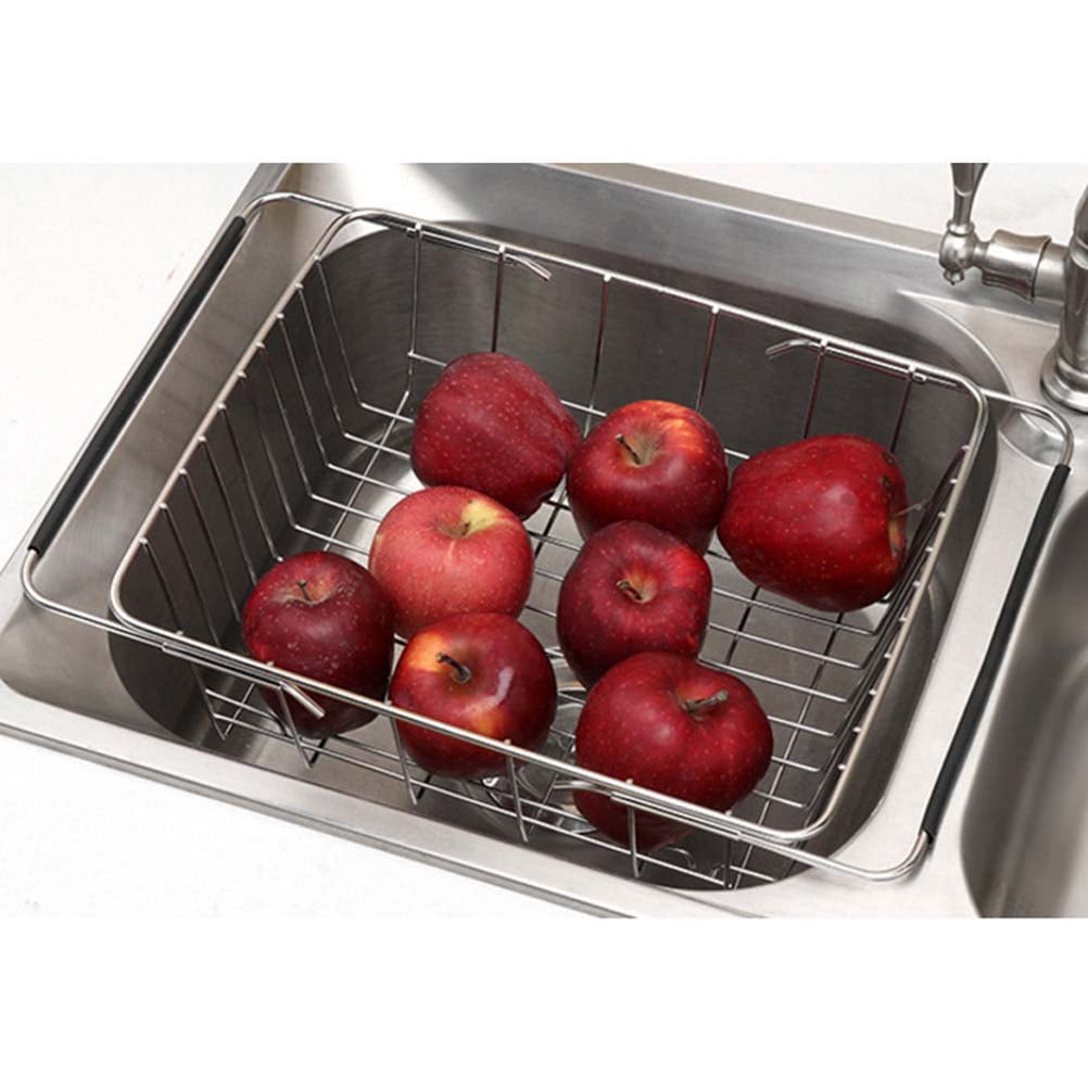HOMOBABE Sink Drain Basket 1Set Stainless Steel Dish Drying Rack Silver Flat Net